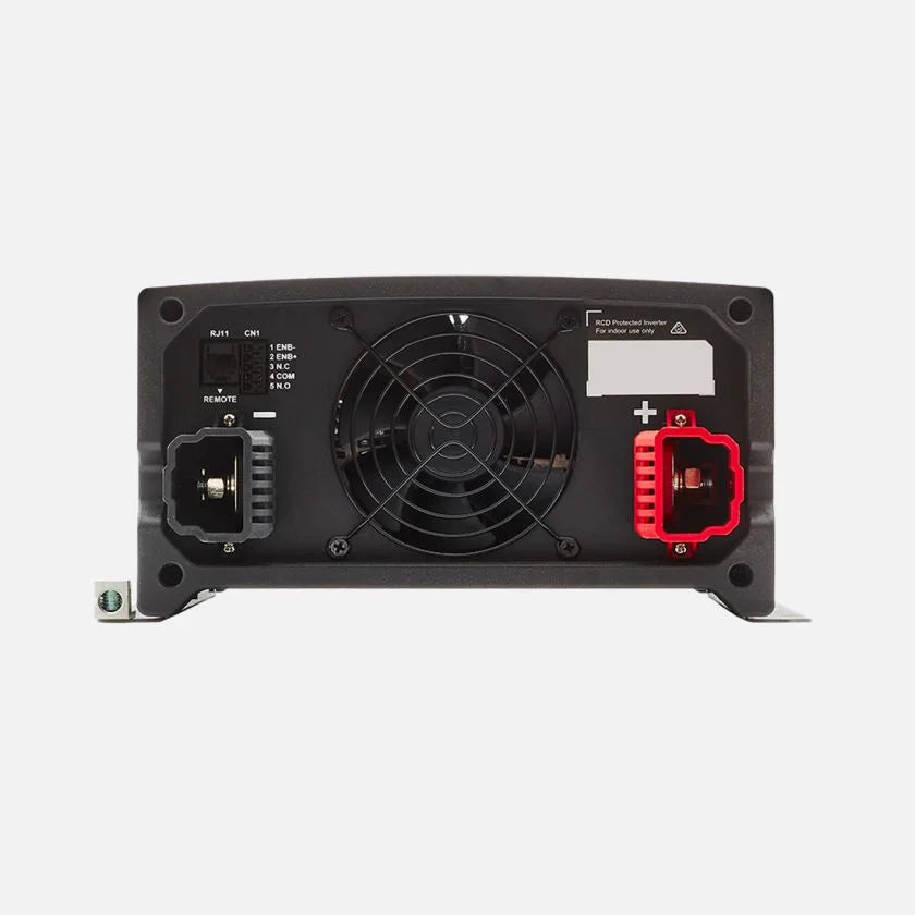 REDARC 1200W 12V Pure Sine Wave Inverter rear view showing cooling fan and DC terminals