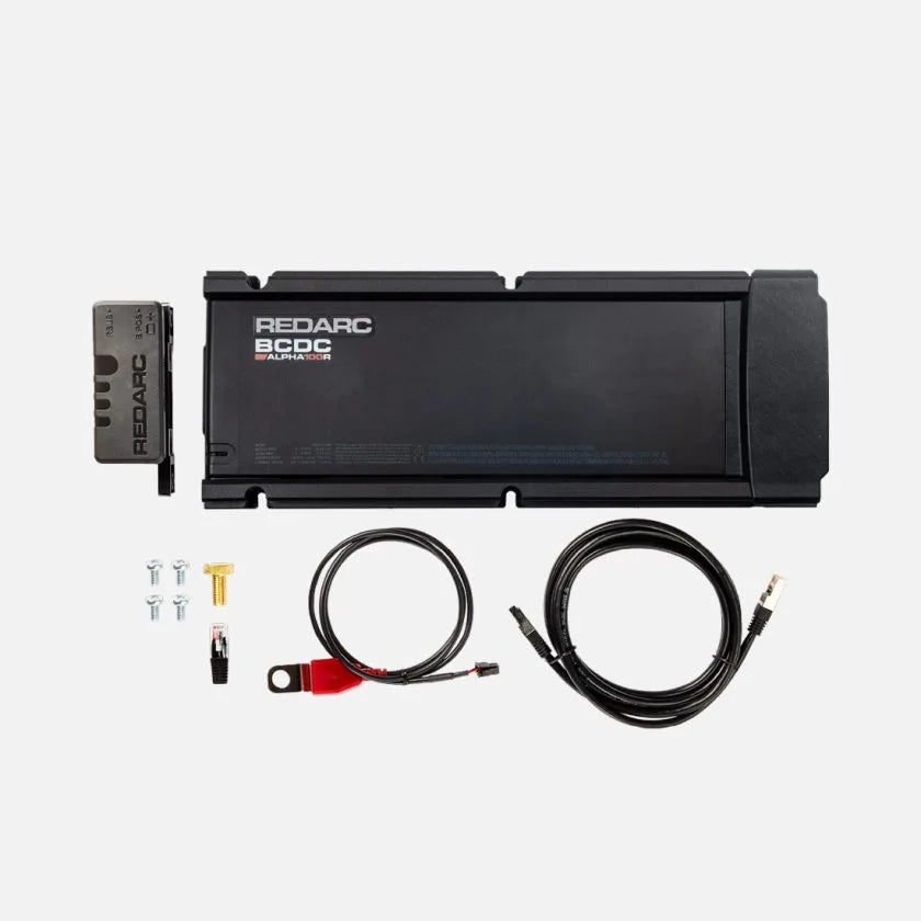 REDARC BCDC Alpha100 R DC battery manager with wiring harness and installation hardware included
