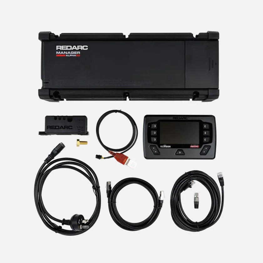 REDARC Manager Alpha50 power management system with RedVision display and battery monitoring components