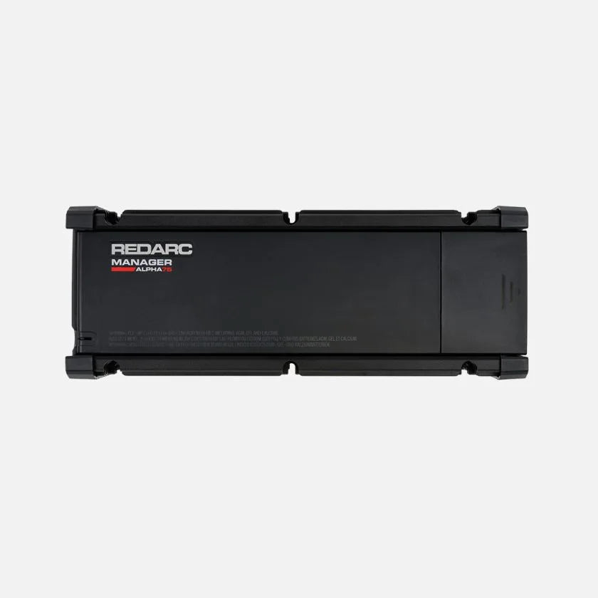 Rear view of REDARC Manager Alpha75 showing product label housing and mounting design