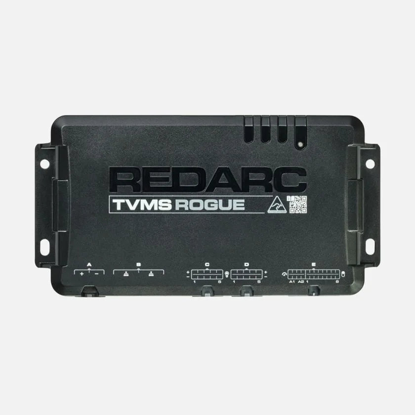 REDARC TVMS Rogue power management module top view showing branding and connector layout